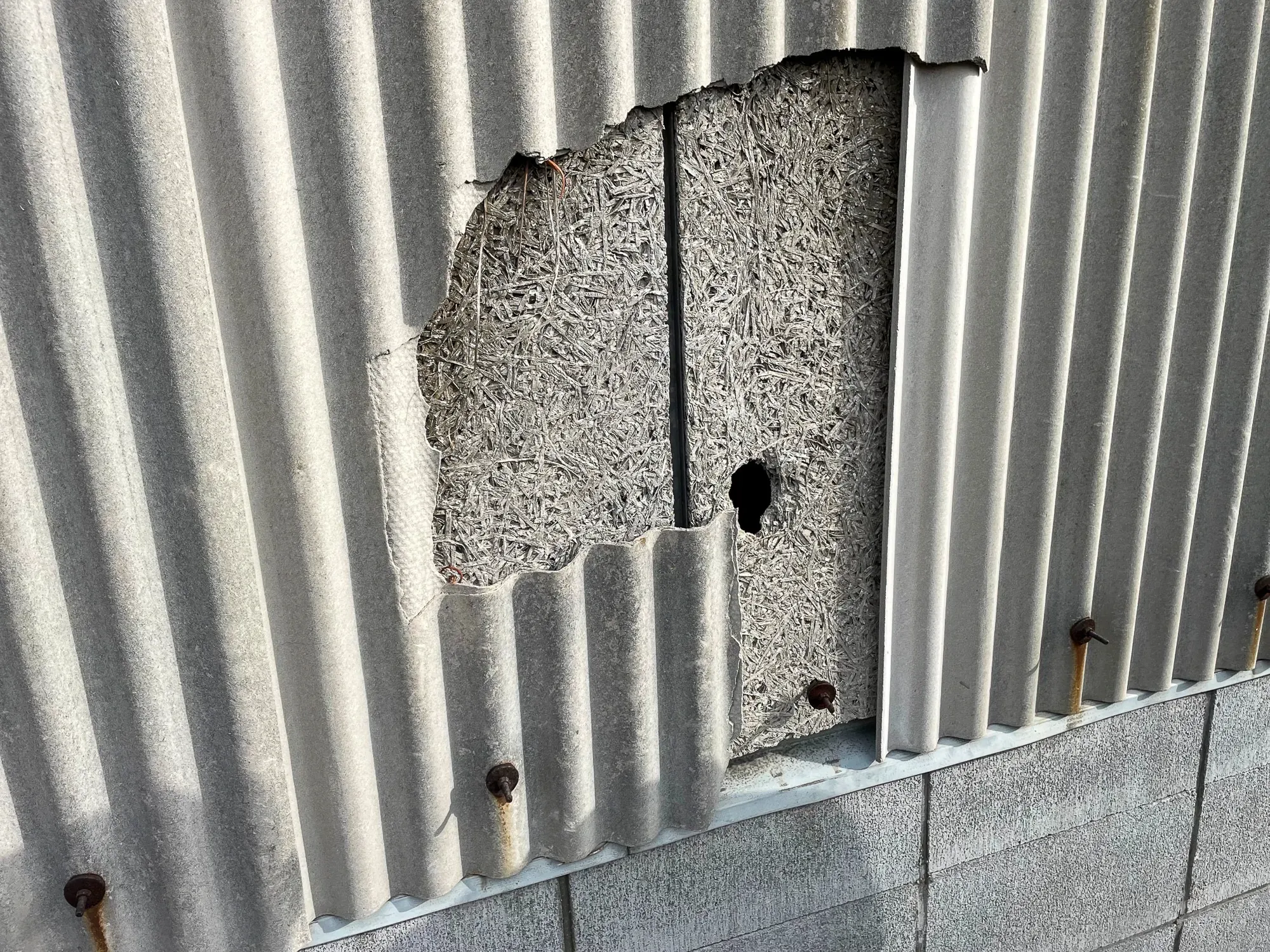 台風で破損した外壁の補修を